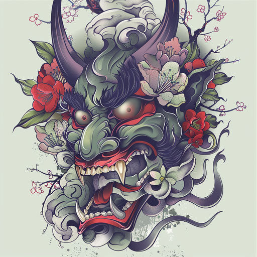 Japanese demon with fierce Oni mask