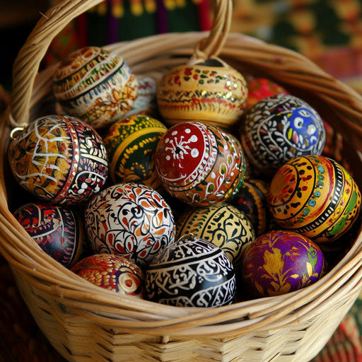 A basket of hand-painted jingle bells for crafters