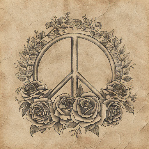 Vintage peace tattoo sketch with classic sign and roses