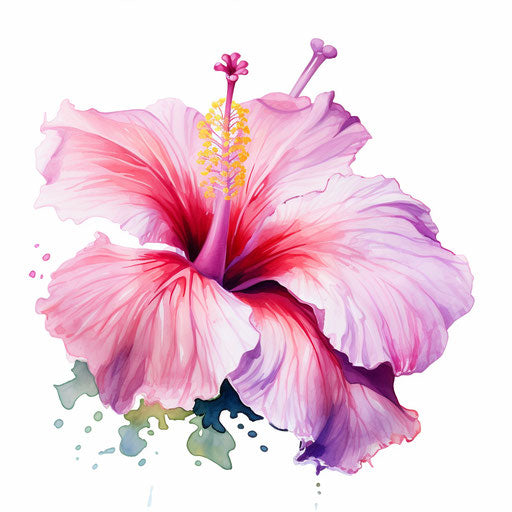 Hibiscus artwork in the style of Impressionistic Art, on white background