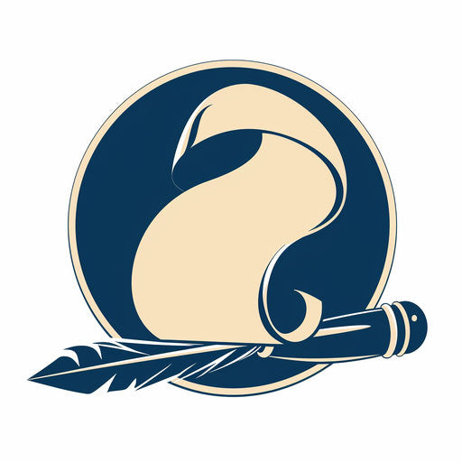 Historical logo with unrolling scroll and classic quill pen