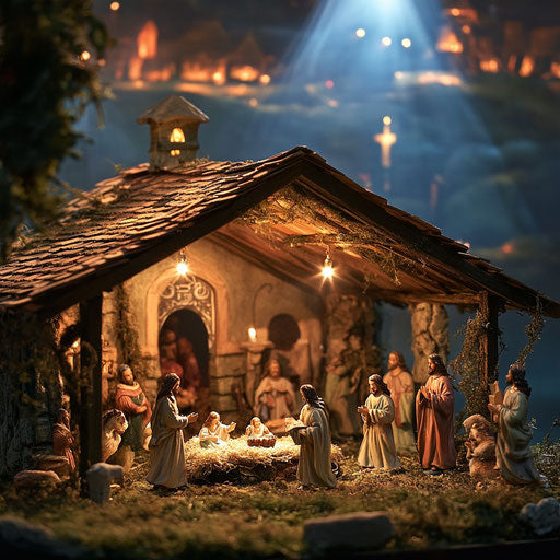 Animated nativity scene with light, music, gentle movements