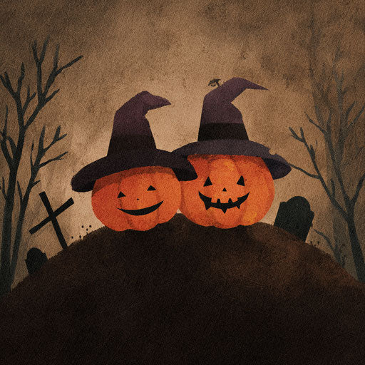 Friendly Halloween Pumpkins with Witch Hats