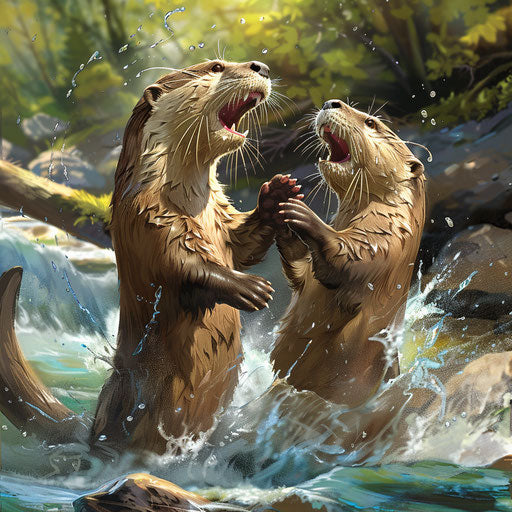 Playful otters in river