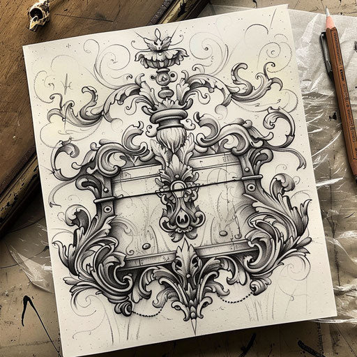 Elegant flat tattoo sketch of a mysterious locked chest