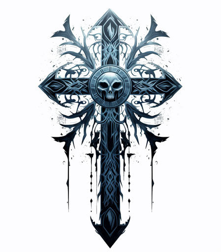 Tribal cross in Lovecraftian, graffiti-inspired style