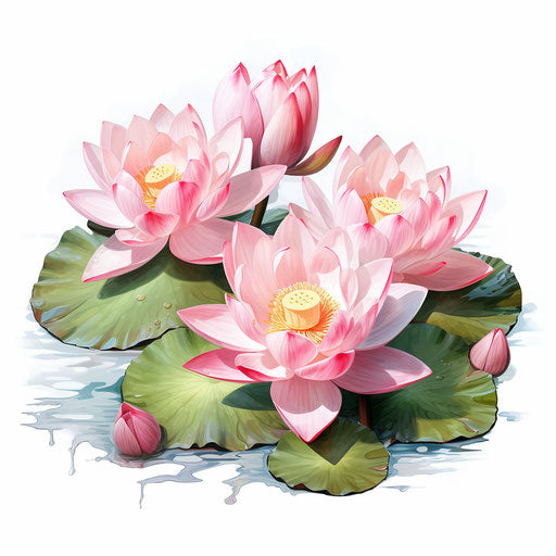 Oil Painting Style Lotus on White