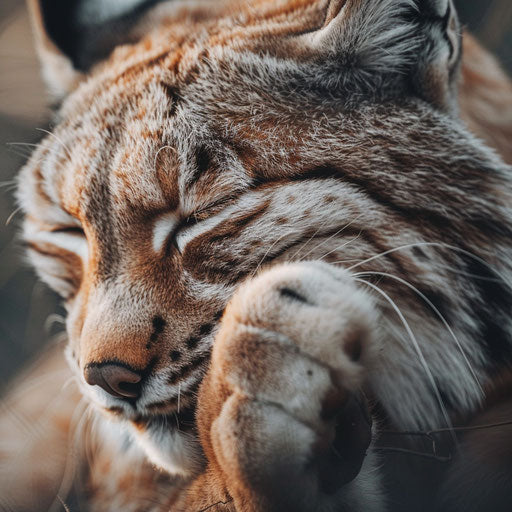 A lynx grooming its paw