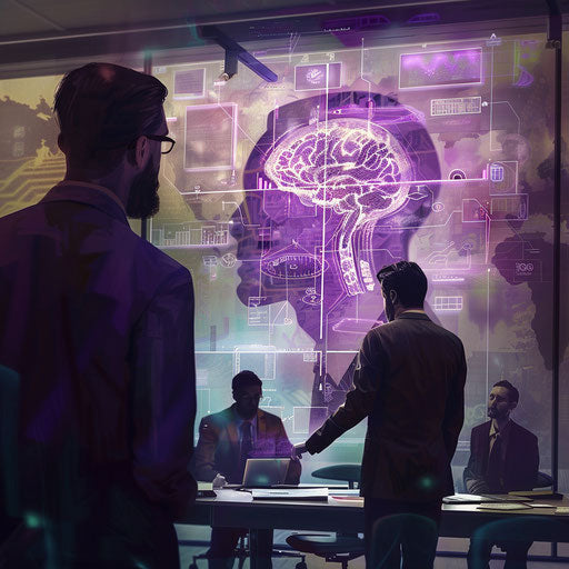 Businessman brainstorming with team in innovative workspace