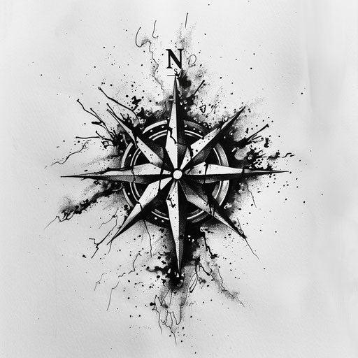 Abstract sketch of a compass rose with splattered ink style