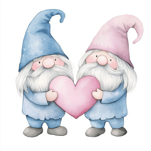 Adorable Valentine's Day gnomes holding a heart