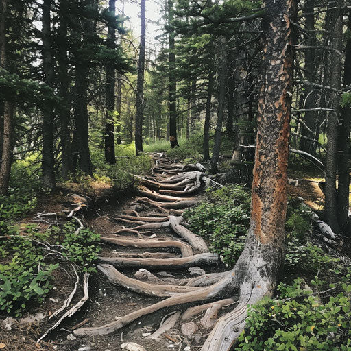Hiking trails on Tunnel Mountain, in the style of Ted Gore