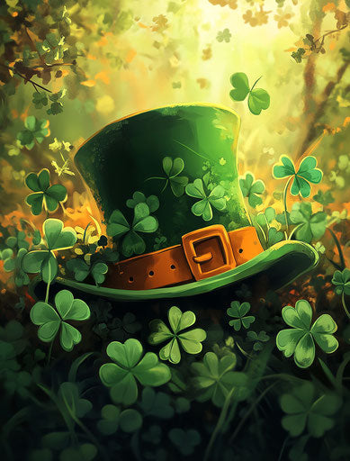 St. Patrick's Day hat surrounded by clovers