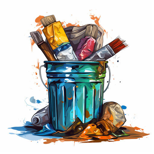 Trash clipart in the style of an Oil painting, on a white background