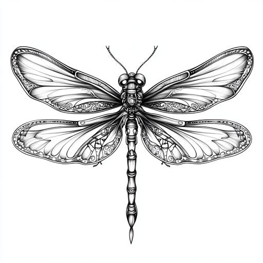 Dragonfly tattoo design in flat clipart style