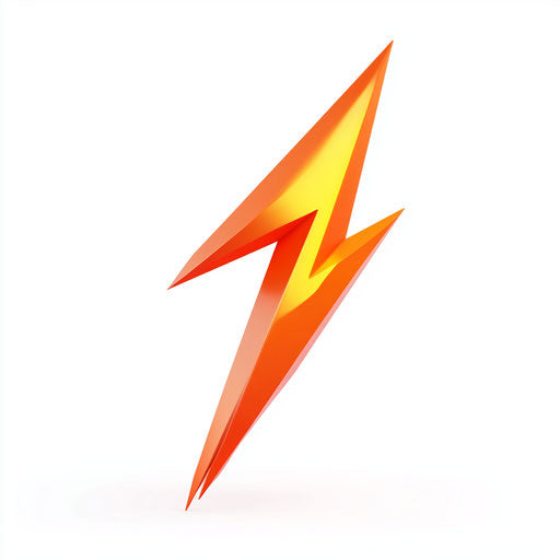 3D lightning bolt on flat white background, isolated clipart