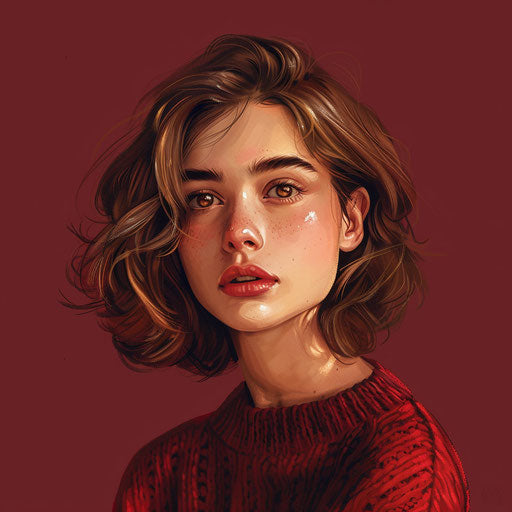 Realistic youth illustration on rich burgundy background