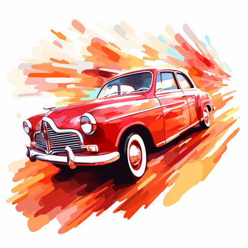 Red car in the style of Impressionistic Art