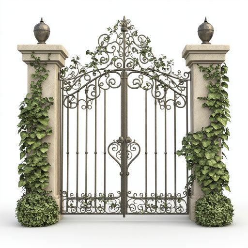 3D Garden Gate on flat white background, isolated clipart