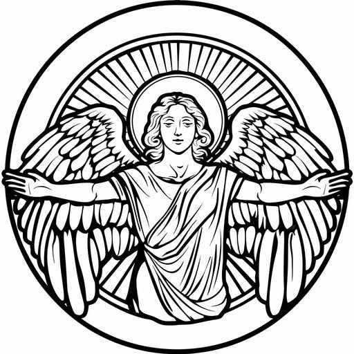 Simple and bold angel outline with a peaceful expression and open arms