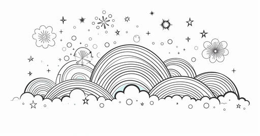 Rainbows coloring pages, paper cut-out style