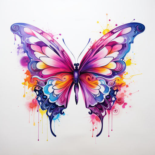 Colorful butterfly on white background, tattoo-inspired style