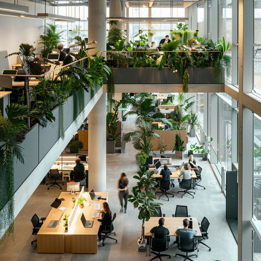 Modern open-plan office with employee collaboration