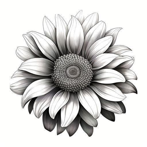 Tattoo-inspired sunflower in black and white