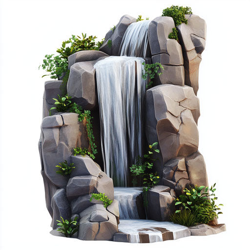 3D waterfall on flat white background, isolated clipart