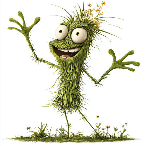 Humorous caricature of a grass caricature with human characteristics