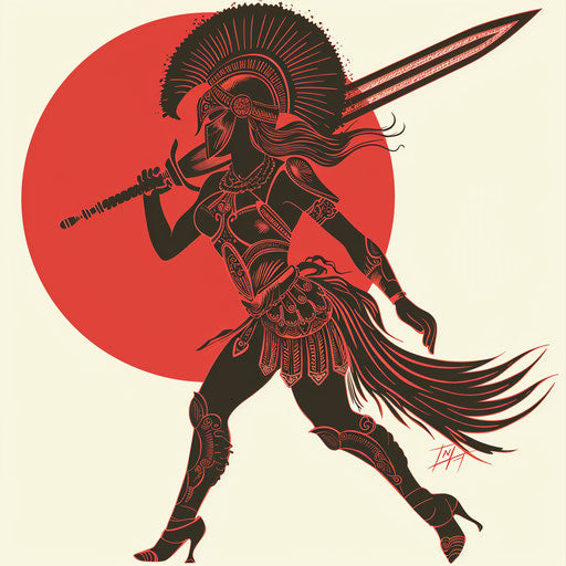 Heroic flat tattoo sketch of Venus as a warrior goddess