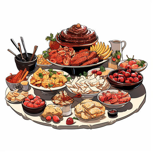 Potluck clipart in the style of Chiaroscuro Art, on a white background