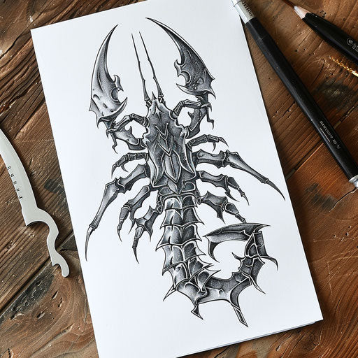 Ancient warrior's emblem stylized as scorpion tattoo