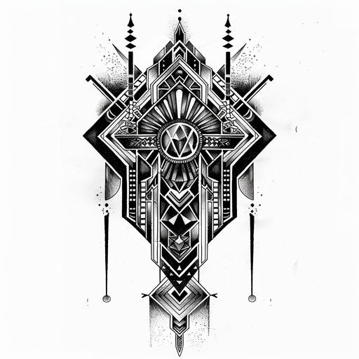 Flat tattoo sketch in art deco inspired clipart style for dark arts tattoo