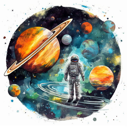Outer space illustration in oil painting style