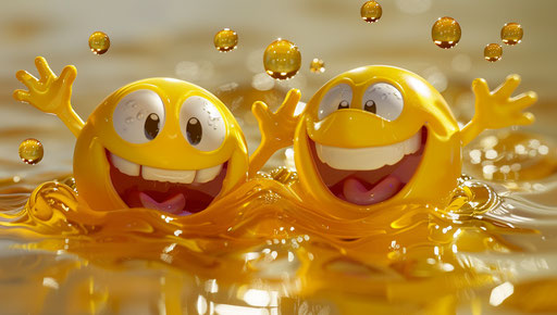 Two animated emoticons are smiling and waving