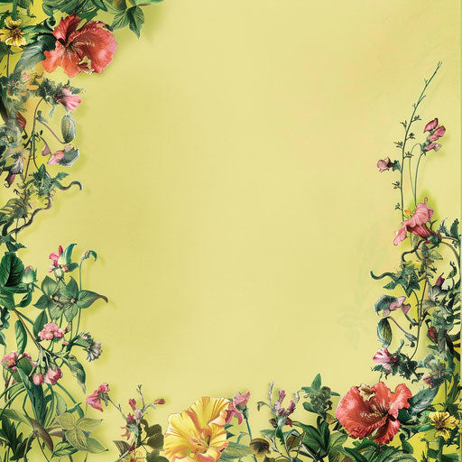 Realistic flower border clipart on chartreuse background