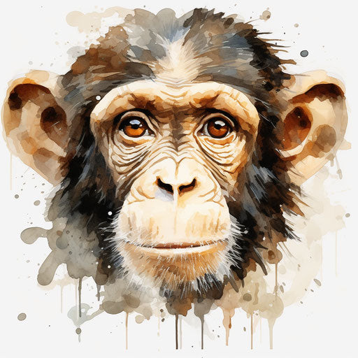 Monkey face clipart in the style of Oil painting, on a white background