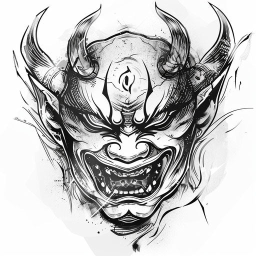 Stylized sketch of a Japanese demon tattoo