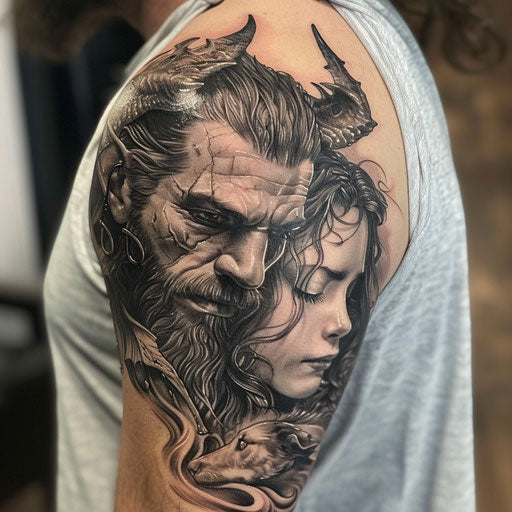 Father daughter tattoos in a dark fantasy world