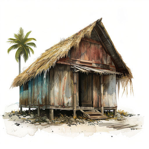 Photo realistic hut clipart on white background with rich colors