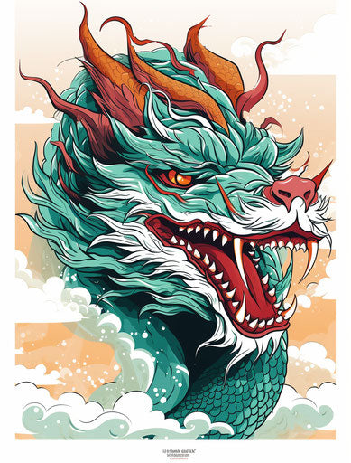 Dragon head tattoo in Burmese art style