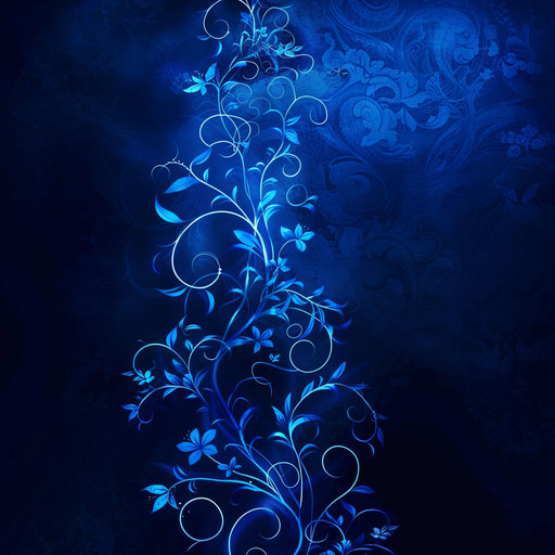 Blue clipart blossoms on flat indigo background