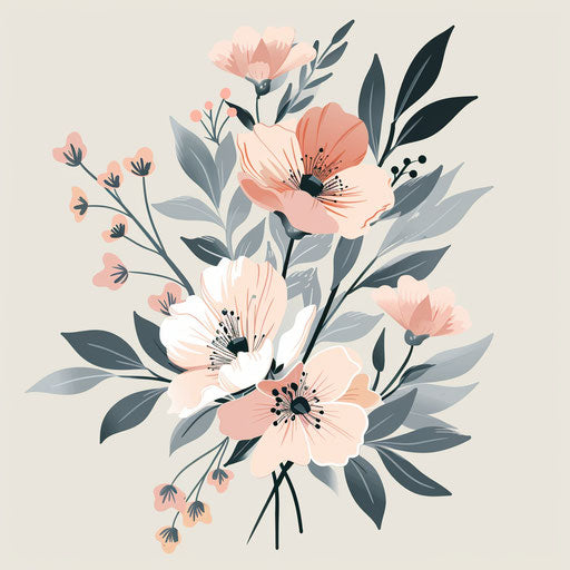 Elegant flat tattoo sketch of a delicate bouquet with soft pastel colors