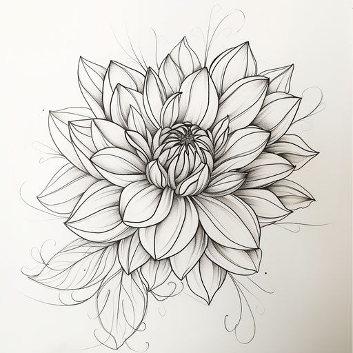Dynamic lines in dahlia tattoo sketch