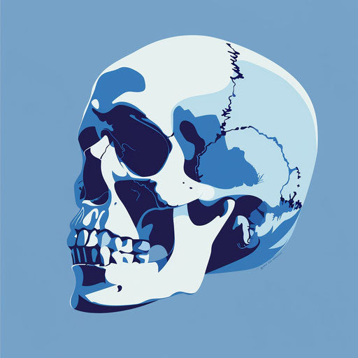 Blue skull vector, 1000–1400 style, flat forms
