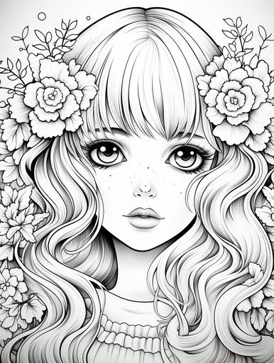 Girl coloring pages, comic art, kawaii art