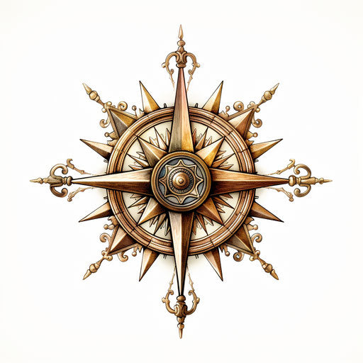 Compass drawing in the style of Chiaroscuro Art, on a white background