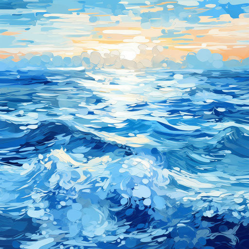 Ocean clipart in the style of Impressionistic Art, on a white background