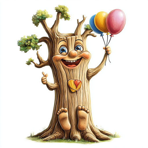 Humorous caricature of tree trunk with human characteristics
